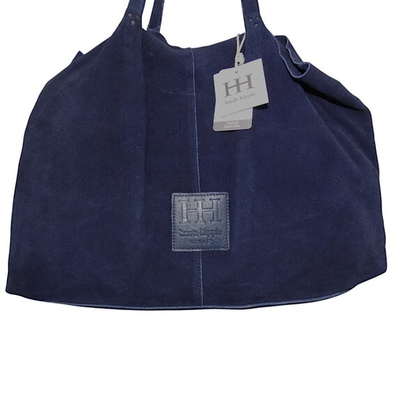 NWT Genuine Suede Haute Hippie Navy Cinched Tote & Pouch – Boho Minimalist Bag - Picture 2 of 8